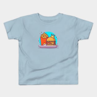 Burger With French Fries Cartoon Vector Icon Illustration (2) Kids T-Shirt